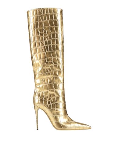 Dolce & Gabbana Woman Boot Gold Size 7.5 Polyurethane, Polyester, Calfskin, Cotton
