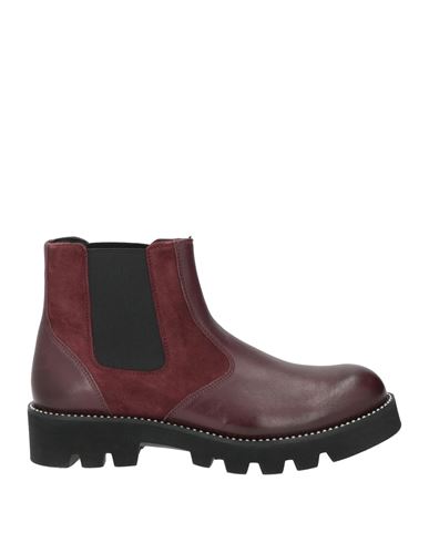 Cerruti 1881 Woman Ankle Boots Burgundy Size 8 Cow Leather, Goat Skin In Red