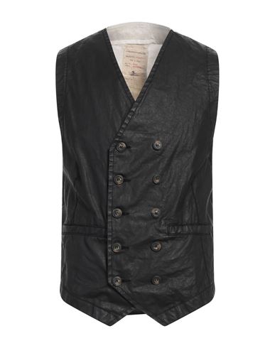 MESSAGERIE MESSAGERIE MAN TAILORED VEST BLACK SIZE 38 LINEN, COTTON, ELASTANE 