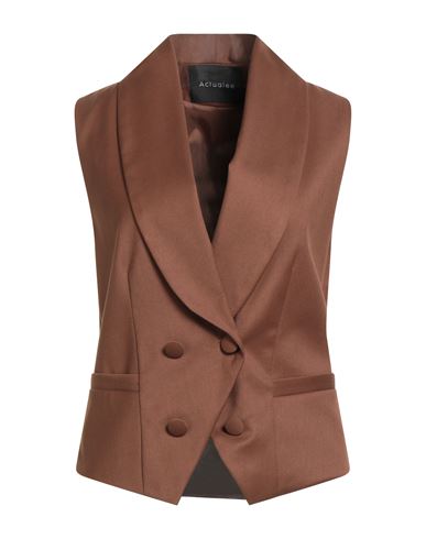 Actualee Woman Tailored Vest Brown Size 8 Polyester, Rayon, Elastane In Brown