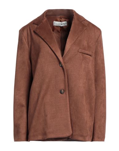 Haveone Woman Blazer Brown Size M Polyester, Viscose, Elastane