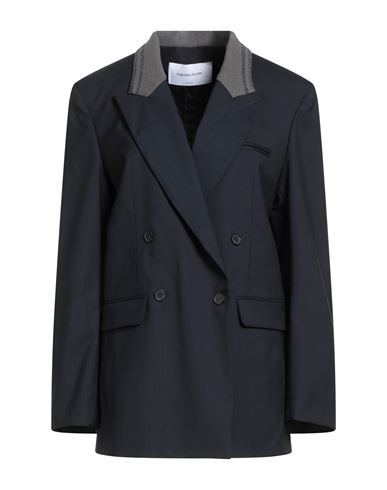 Fabiana Filippi Woman Blazer Navy Size 10 Virgin Wool, Cotton, Viscose, Polyester In Blue