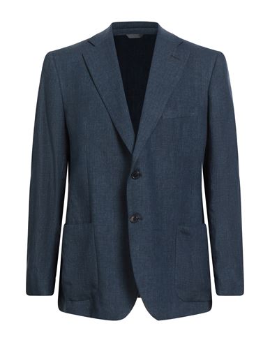 Idea Italian Design Elements Of Apparel Man Blazer Midnight Blue Size 48 Linen In Blue