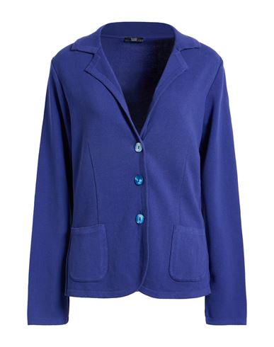Wood Woman Blazer Blue Size 14 Cotton In Blue