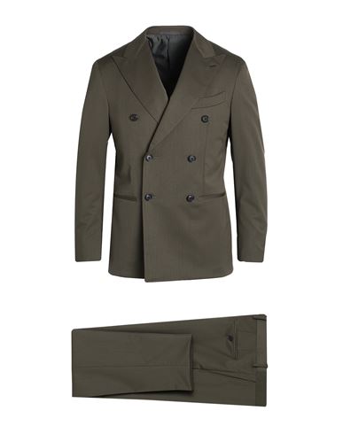 Caruso Man Suit Military Green Size 40 Wool, Polyester, Elastane In Brown