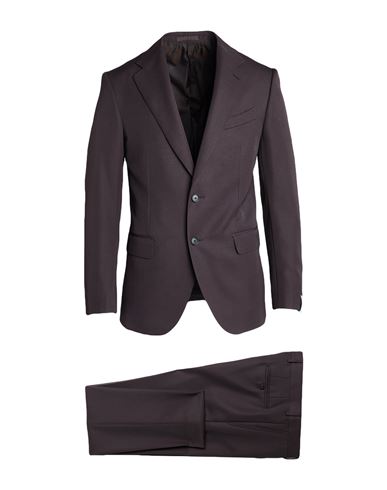 Caruso Man Suit Dark Brown Size 44 Polyester, Wool In Multi