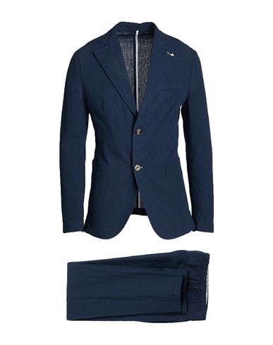Berna Man Suit Navy Size 48 Linen, Cotton In Blue