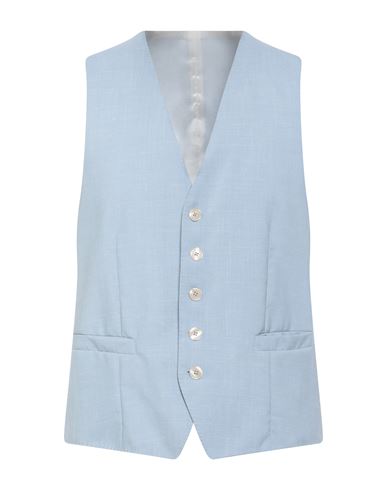 Baldessarini Man Tailored Vest Sky Blue Size 44 Virgin Wool, Silk, Linen In Blue