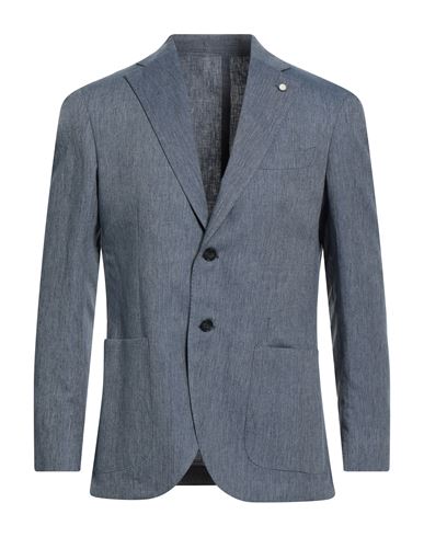Luigi Bianchi Mantova Man Blazer Slate Blue Size 42 Linen, Polyester In Blue