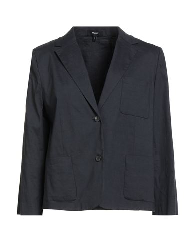Theory Woman Blazer Midnight Blue Size 14 Linen, Viscose, Elastane In Blue