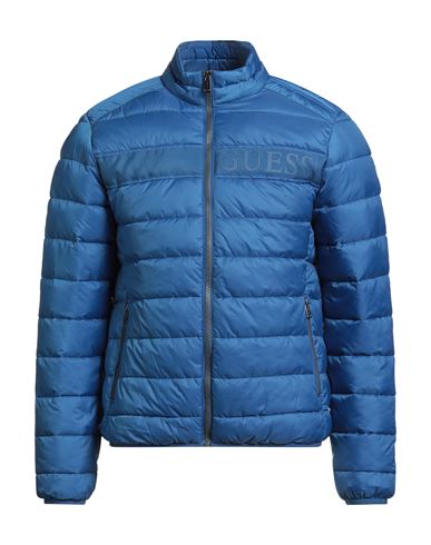 Guess Man Puffer Blue Size S Polyester In Blue
