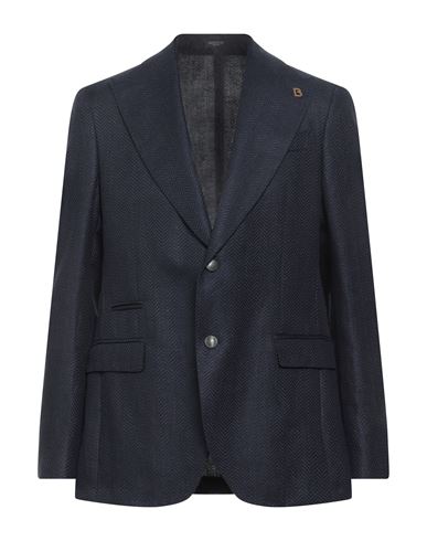 Breras Milano Man Blazer Navy Size 44 Linen, Virgin Wool In Blue
