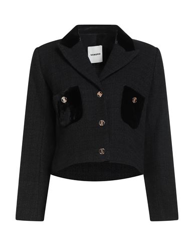 Sandro Woman Jacket Black Size 8 Cotton, Viscose, Acrylic, Polyamide, Polyester In Black