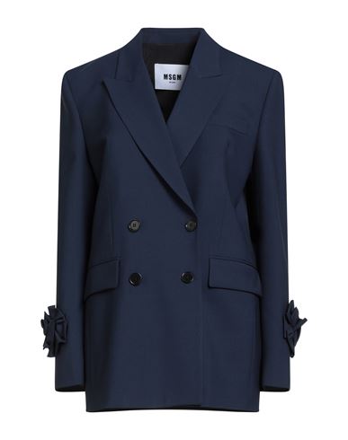 Msgm Woman Blazer Midnight Blue Size 4 Virgin Wool, Elastane