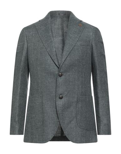 Breras Milano Man Blazer Dark Green Size 44 Linen, Virgin Wool In Gray