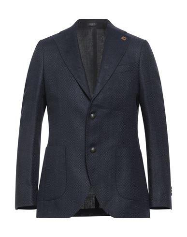 Breras Milano Man Blazer Midnight Blue Size 42 Linen, Virgin Wool In Blue