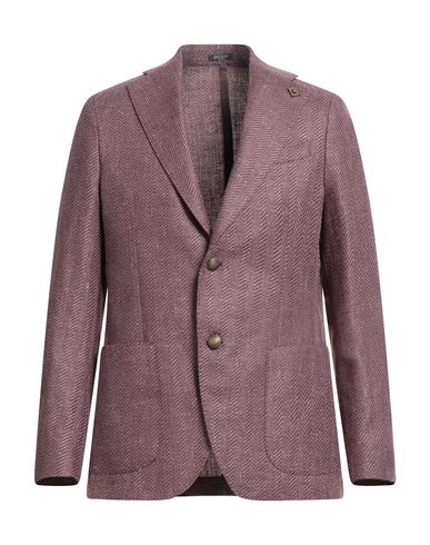 Breras Milano Man Blazer Burgundy Size 44 Linen, Virgin Wool In Pink