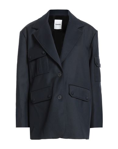 Sandro Woman Blazer Midnight Blue Size 8 Polyester, Virgin Wool In Blue
