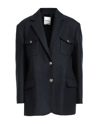 Sandro Woman Blazer Midnight Blue Size 10 Acrylic, Wool, Polyester In Blue