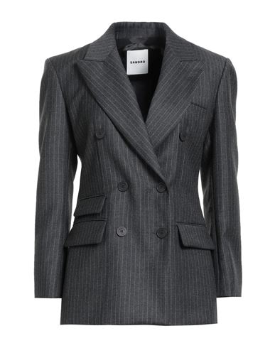 Sandro Woman Blazer Charcoal Size 10 Wool In Gray