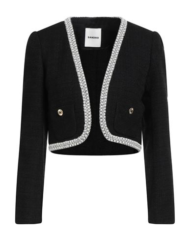 Sandro Woman Jacket Black Size 8 Cotton, Viscose, Acrylic, Polyamide In Black