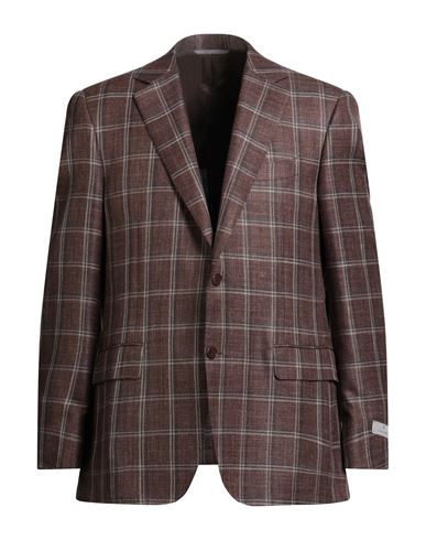 Canali Man Blazer Brown Size 48 Wool, Silk, Linen In Burgundy