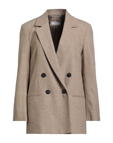 Peserico Woman Blazer Sand Size 10 Wool, Polyester, Viscose, Polyamide, Elastane In Brown