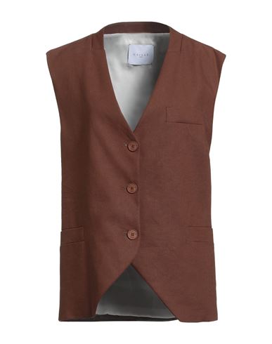 Gaelle Paris Gaëlle Paris Woman Tailored Vest Chocolate Brown Size 8 Viscose, Linen In Brown