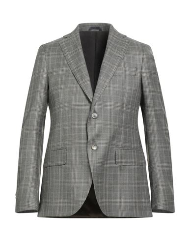 Tombolini Man Blazer Dark Green Size 44 Virgin Wool, Silk, Linen In Gray