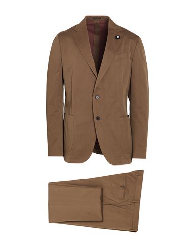Lardini Man Suit Khaki Size 42 Cotton, Silk In Brown