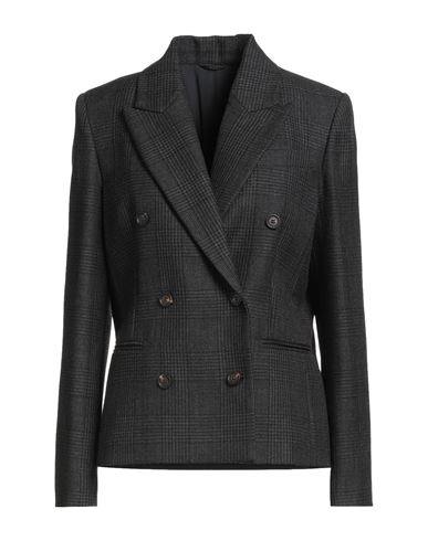 Brunello Cucinelli Woman Blazer Charcoal Size 12 Virgin Wool, Brass In Gray