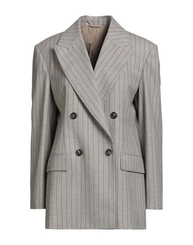 Brunello Cucinelli Woman Blazer Light Grey Size 8 Virgin Wool, Brass In Gray
