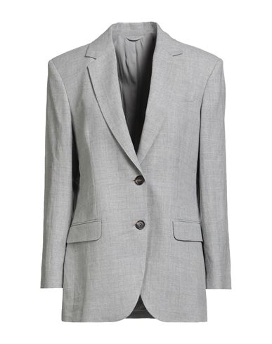 Brunello Cucinelli Woman Blazer Light Grey Size 12 Linen, Wool, Brass In Gray