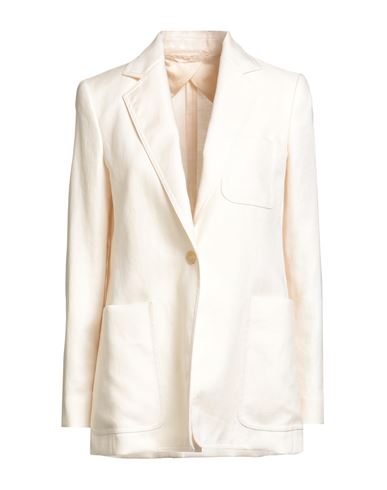 Max Mara Woman Blazer Ivory Size 10 Linen In White