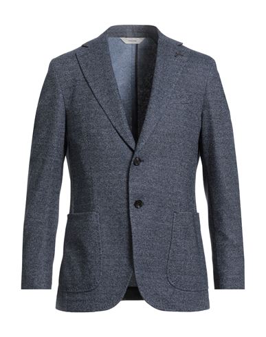 Paoloni Man Blazer Navy Size 42 Cotton, Virgin Wool, Polyamide, Cashmere In Blue