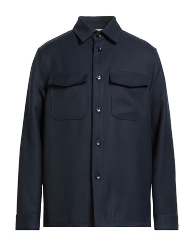 Paoloni Man Shirt Midnight Blue Size 42 Virgin Wool, Elastane In Blue