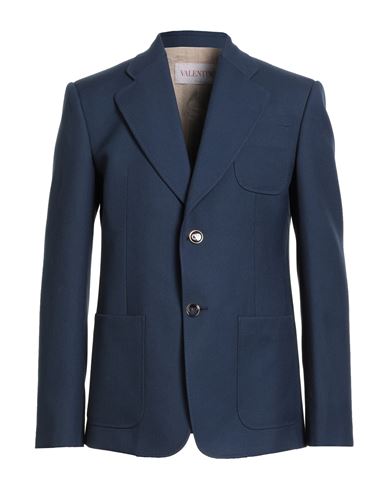 Valentino Garavani Man Blazer Navy Size 42 Virgin Wool, Linen, Wool, Viscose In Black