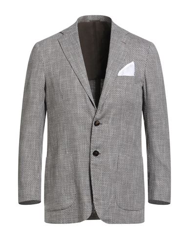 Kiton Man Blazer Light Brown Size 42 Virgin Wool, Silk, Cotton, Polyamide, Elastane In Gray