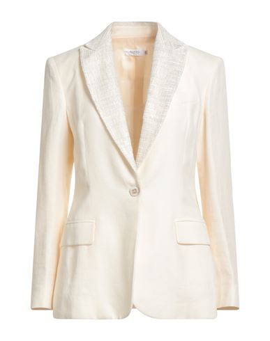 Barba Napoli Woman Blazer Cream Size 8 Linen, Wool, Silk In Neutral
