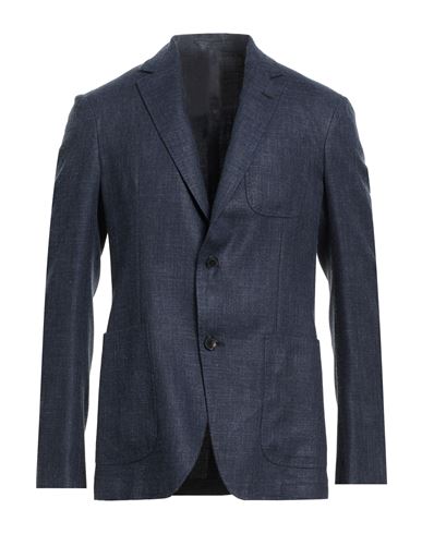 Ferragamo Man Blazer Navy Size 44 Virgin Wool, Silk, Linen, Polyamide In Blue
