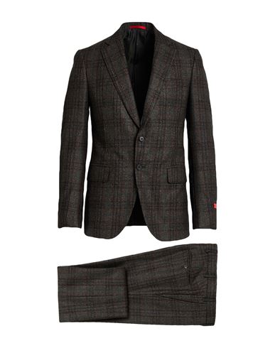 Isaia Man Suit Charcoal Size 46 Wool In Brown