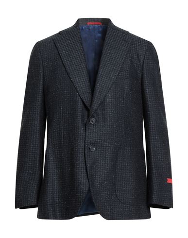 Isaia Man Blazer Midnight Blue Size 48 Wool, Silk In Animal Print