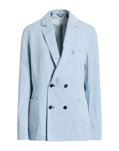 Officine Generale Officine Générale Man Blazer Azure Size 44 Cotton, Hemp In Blue