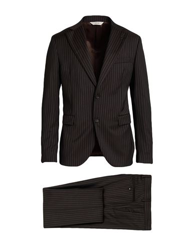 Paoloni Man Suit Dark Brown Size 44 Virgin Wool In Brown