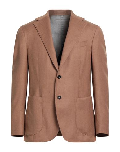 Giampaolo Man Blazer Camel Size 42 Virgin Wool, Silk In Brown