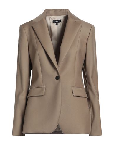 Theory Woman Blazer Khaki Size 6 Virgin Wool In Brown