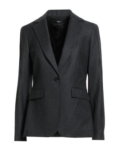Theory Woman Blazer Charcoal Size 4 Virgin Wool In Black