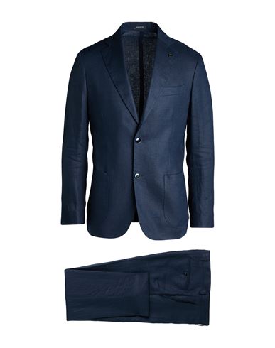 Breras Milano Man Suit Midnight Blue Size 46 Linen In Blue