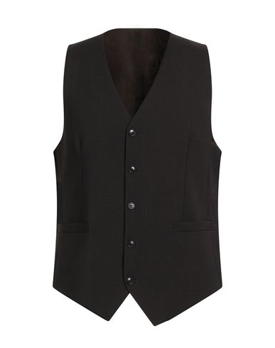 Tiger Of Sweden Man Tailored Vest Dark Brown Size 42 Recycled Polyester, Wool, Elastane In Black
