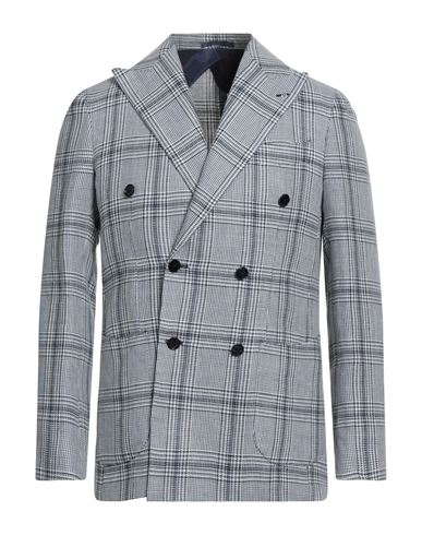 F839 Born In Napoli Man Blazer Slate Blue Size 44 Linen, Virgin Wool In Gray